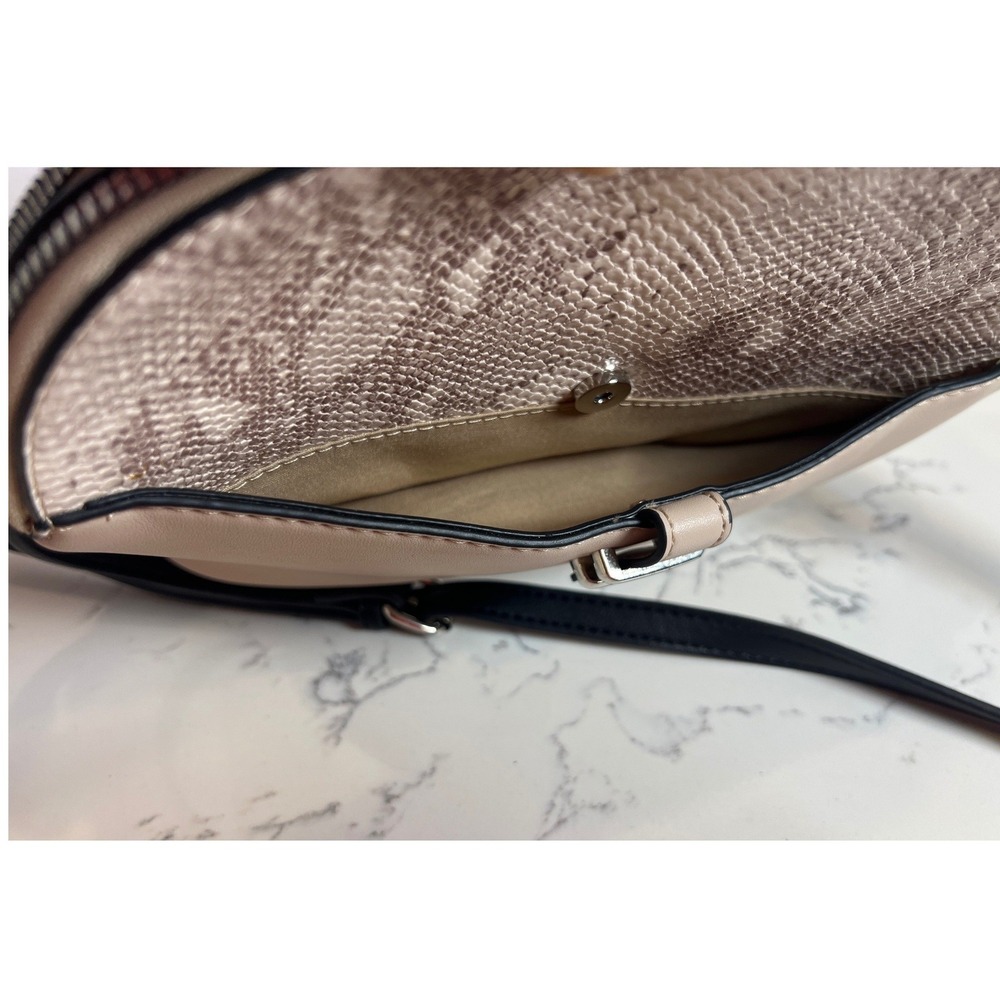 Nanette Lepore Snakeskin Print Crossbody Bag Beige Triple Compartment Boho - Picture 12 of 14